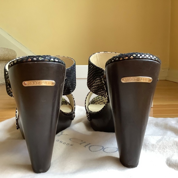 JIMMY CHOO ULRIKA Metallic Leather Studded Wooden Heel Slide Sandals SZ 40.5/9.5 - Picture 9 of 16